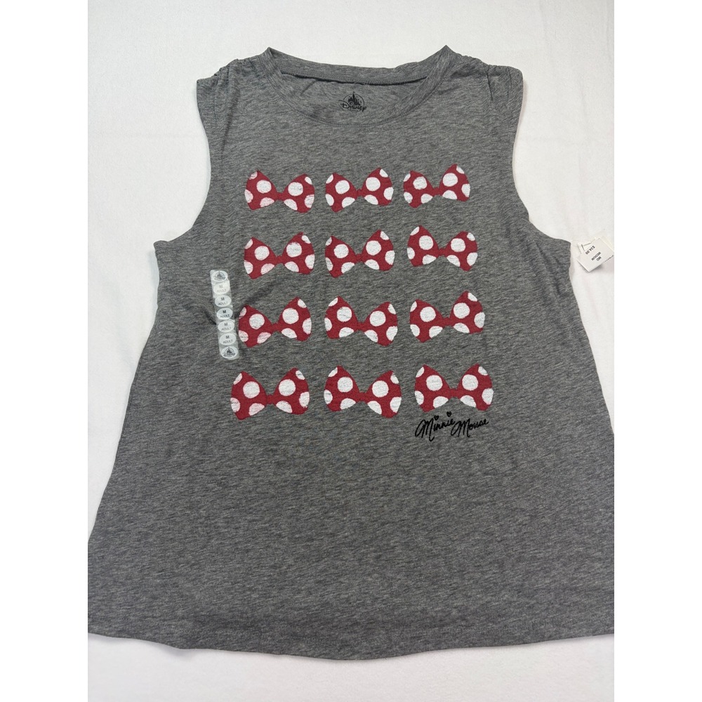 Disney Parks Minnie Mouse Bows Heather Gray Muscle Tank Top Medium NWT
